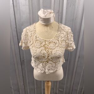 Love Culture Cream Crochet Lace Short Sleeve Crop Top